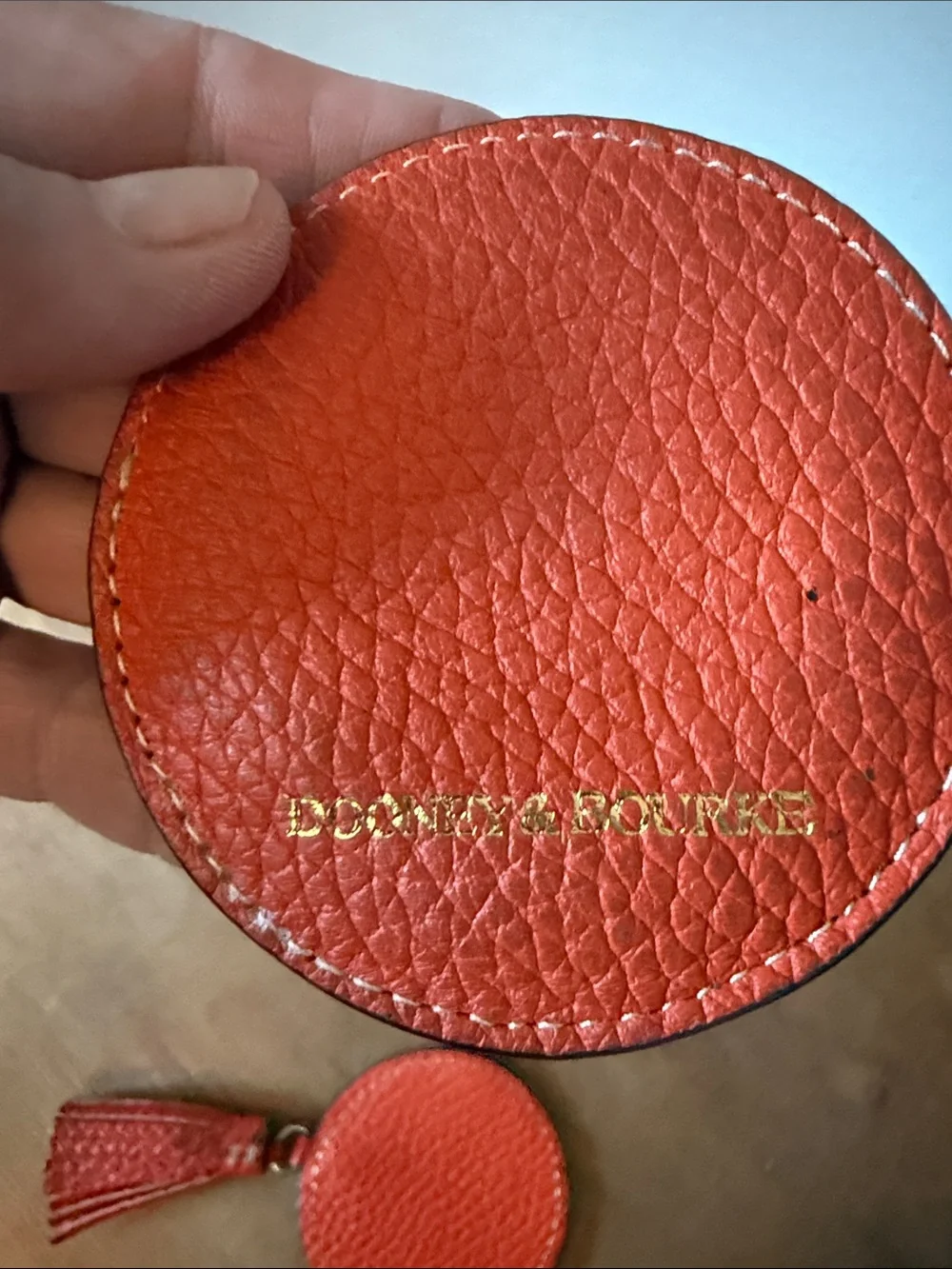 Title: RARE Dooney & Bourke Vintage Orange Pebble Leather Compact Purse Mirror